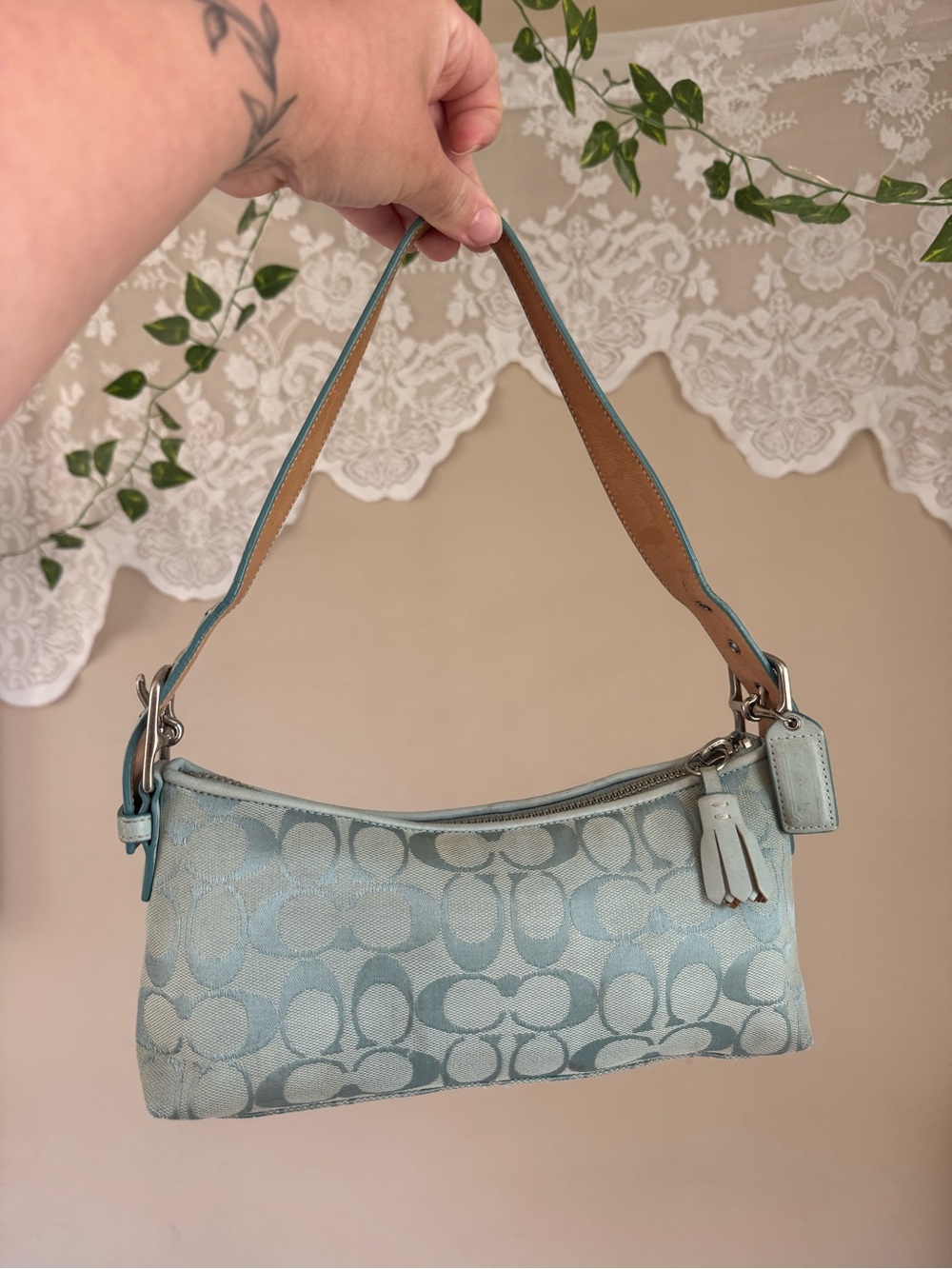 Coach Light Blue Baguette Signature Jacquard Small Shoulder Bag